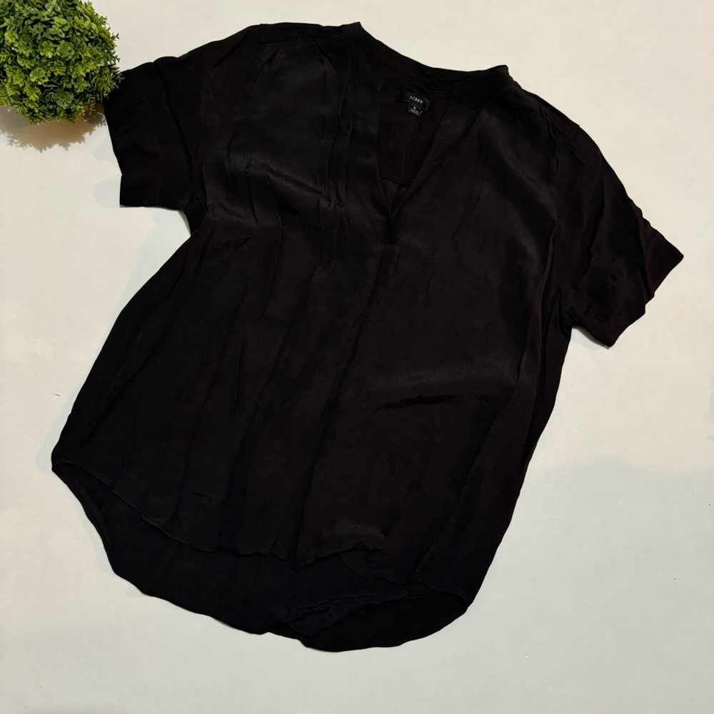 J Crew Black Popover Short Cap Sleeve Loose Flowy Top Blouse‎ Size Small